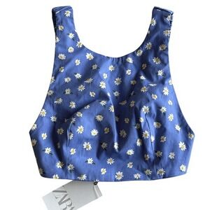 ZARA‎ Daisy Floral Print Crop Tank Top cottagecore Small Springbreak festival